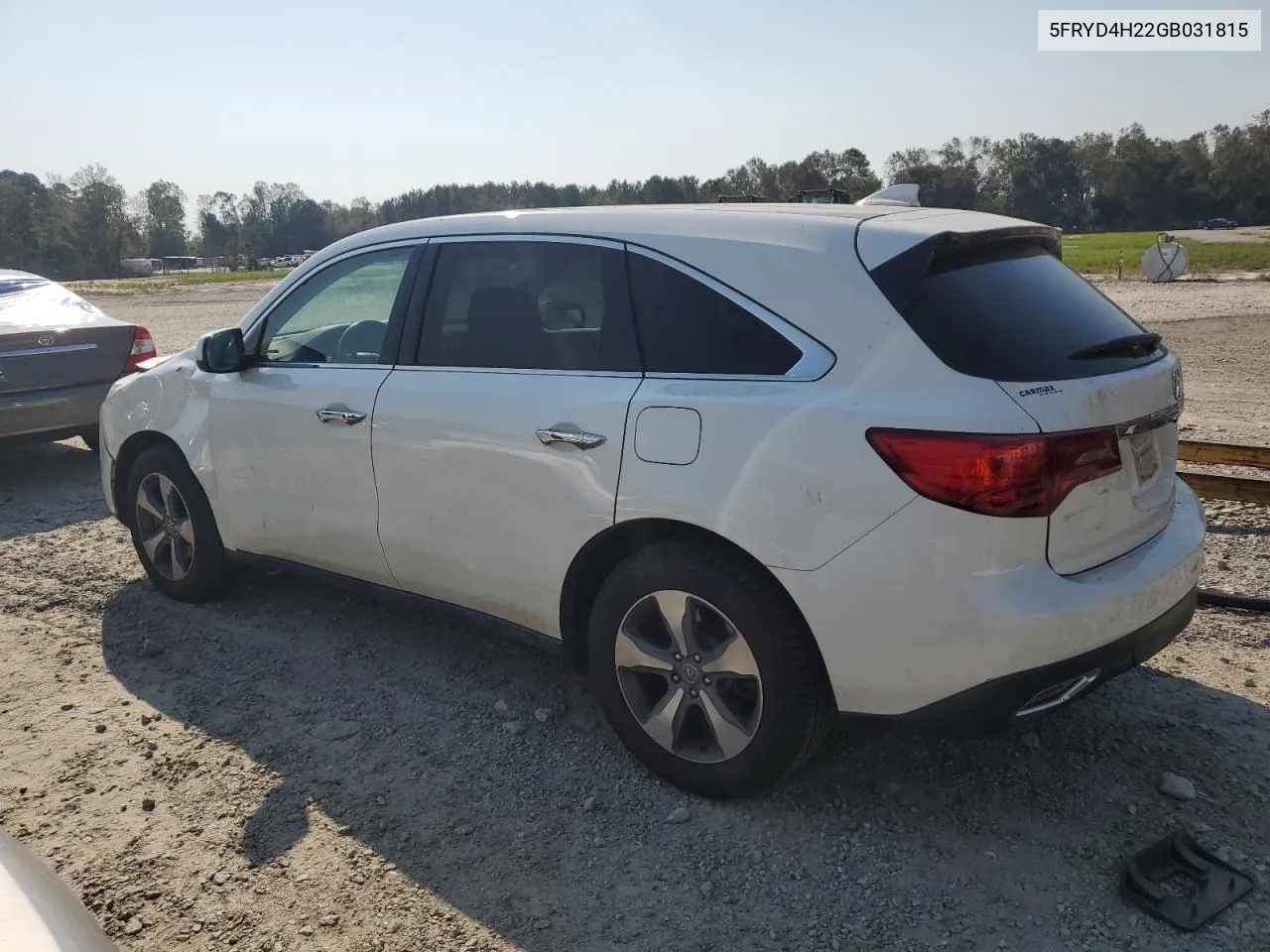 2016 Acura Mdx VIN: 5FRYD4H22GB031815 Lot: 74848504