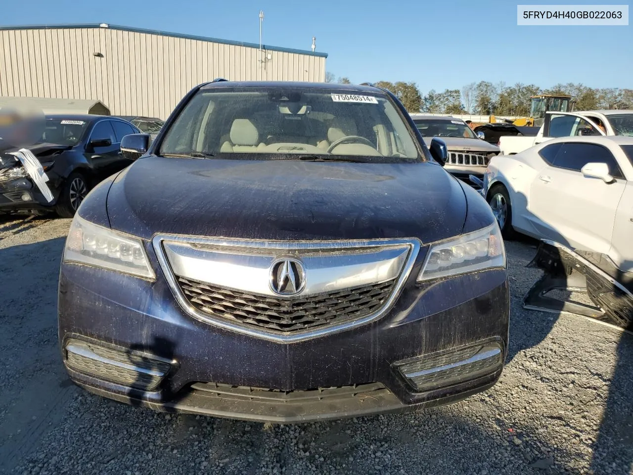 2016 Acura Mdx Technology VIN: 5FRYD4H40GB022063 Lot: 75048514