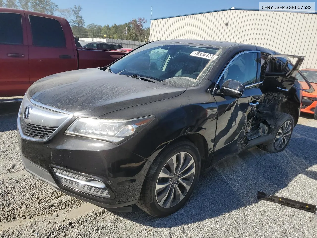 2016 Acura Mdx Technology VIN: 5FRYD3H43GB007633 Lot: 75054424