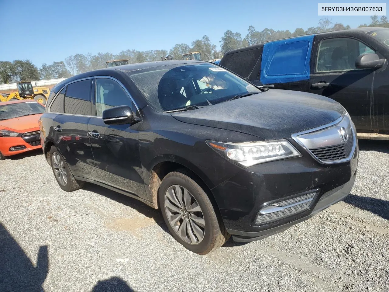 2016 Acura Mdx Technology VIN: 5FRYD3H43GB007633 Lot: 75054424