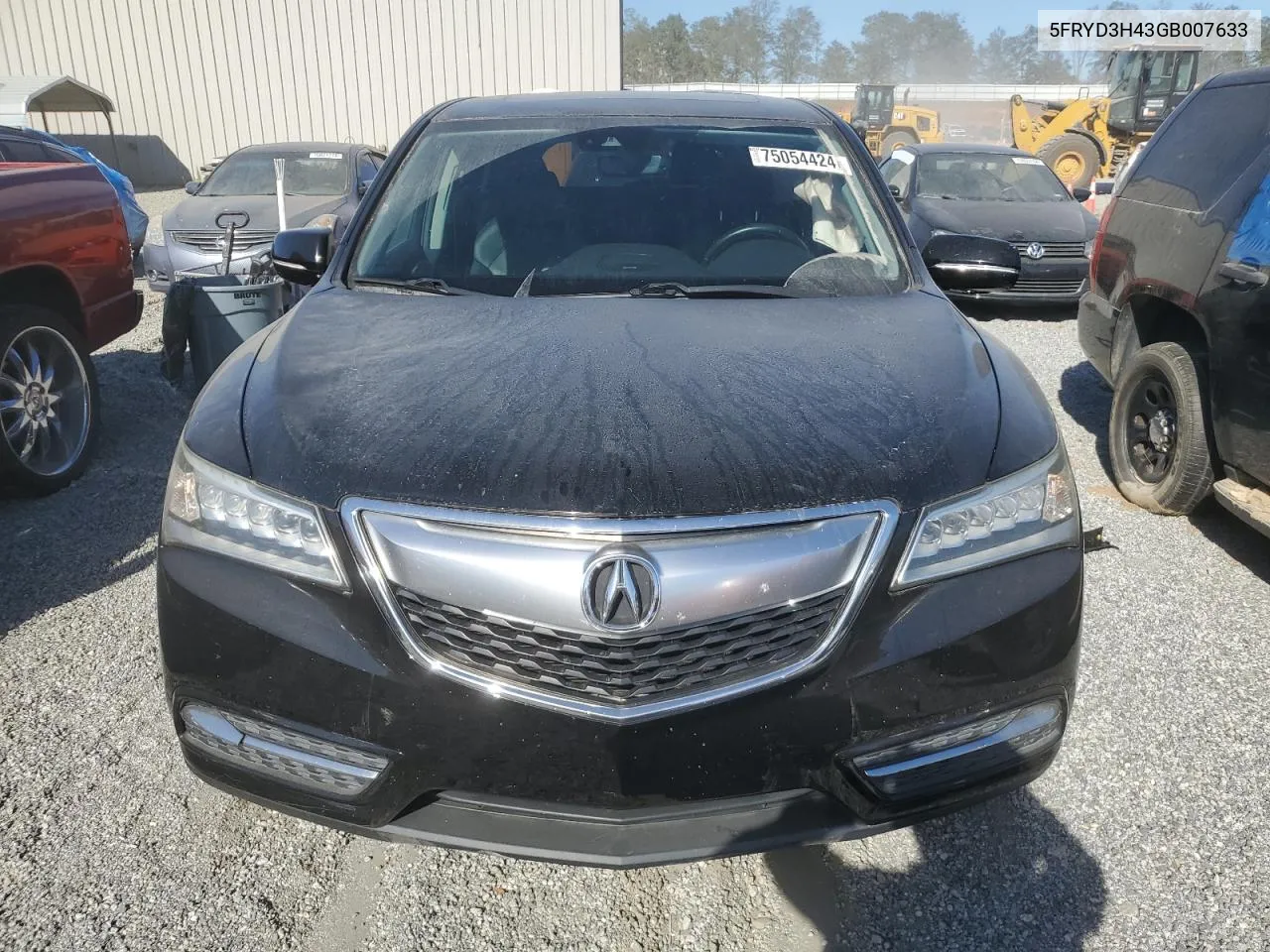 2016 Acura Mdx Technology VIN: 5FRYD3H43GB007633 Lot: 75054424