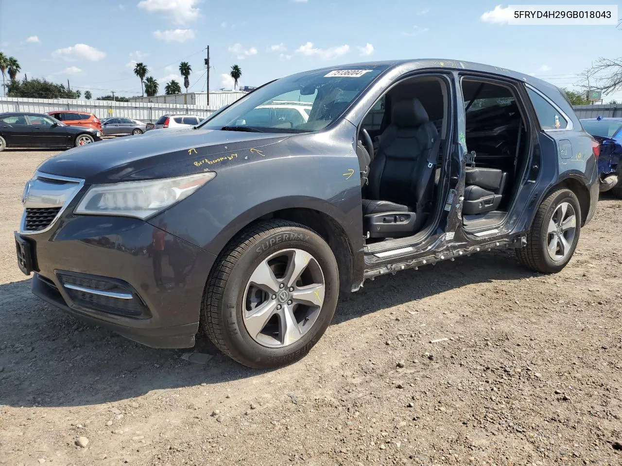 2016 Acura Mdx VIN: 5FRYD4H29GB018043 Lot: 75136004