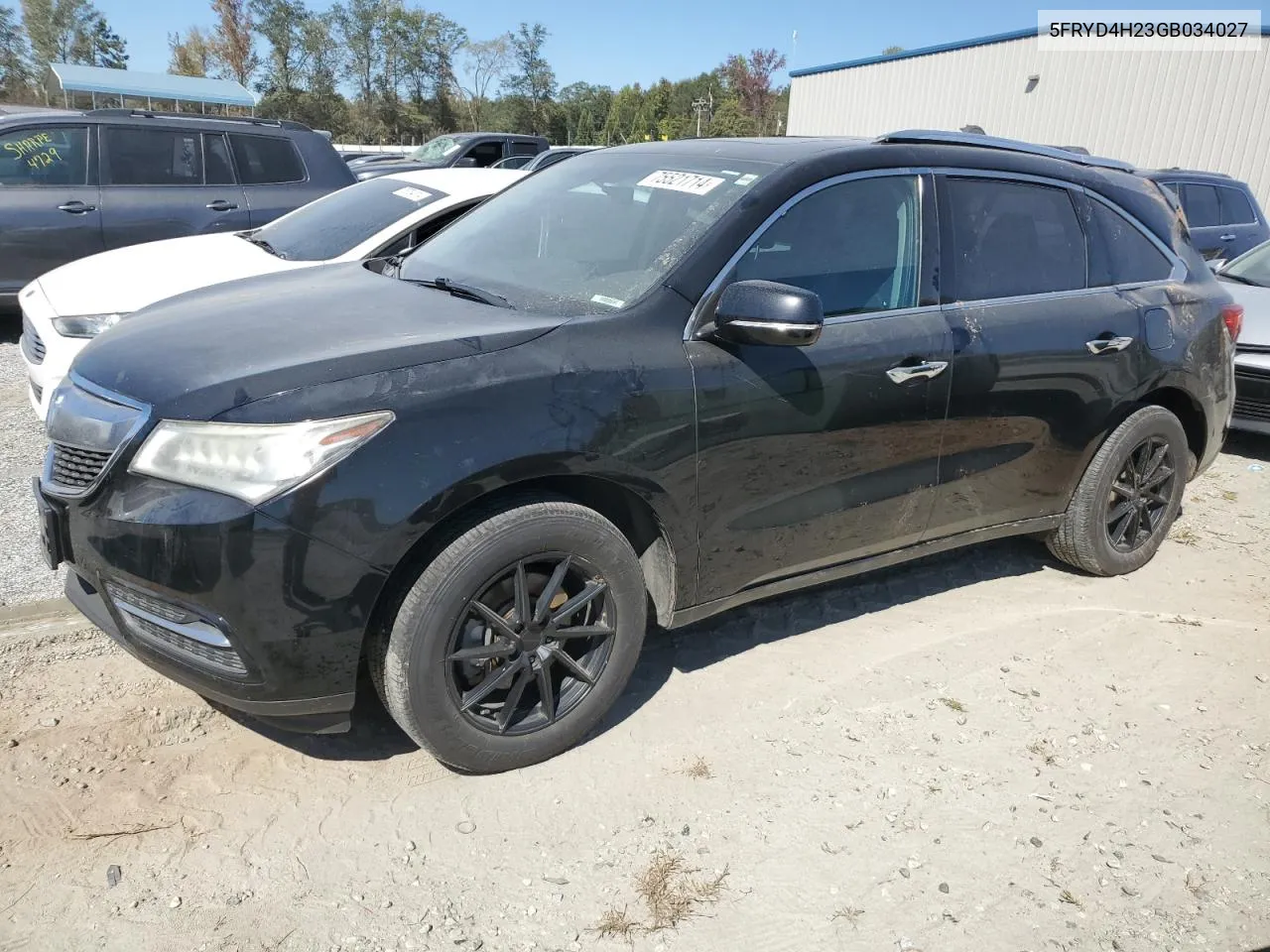 2016 Acura Mdx VIN: 5FRYD4H23GB034027 Lot: 75521714