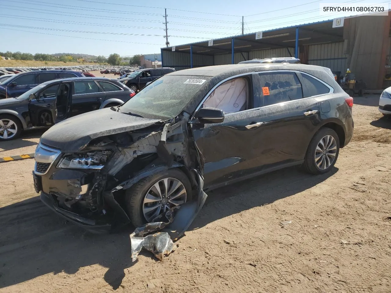 2016 Acura Mdx Technology VIN: 5FRYD4H41GB062703 Lot: 76283504