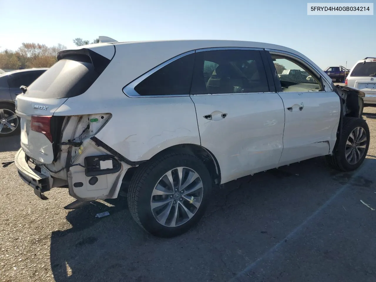 2016 Acura Mdx Technology VIN: 5FRYD4H40GB034214 Lot: 78882314