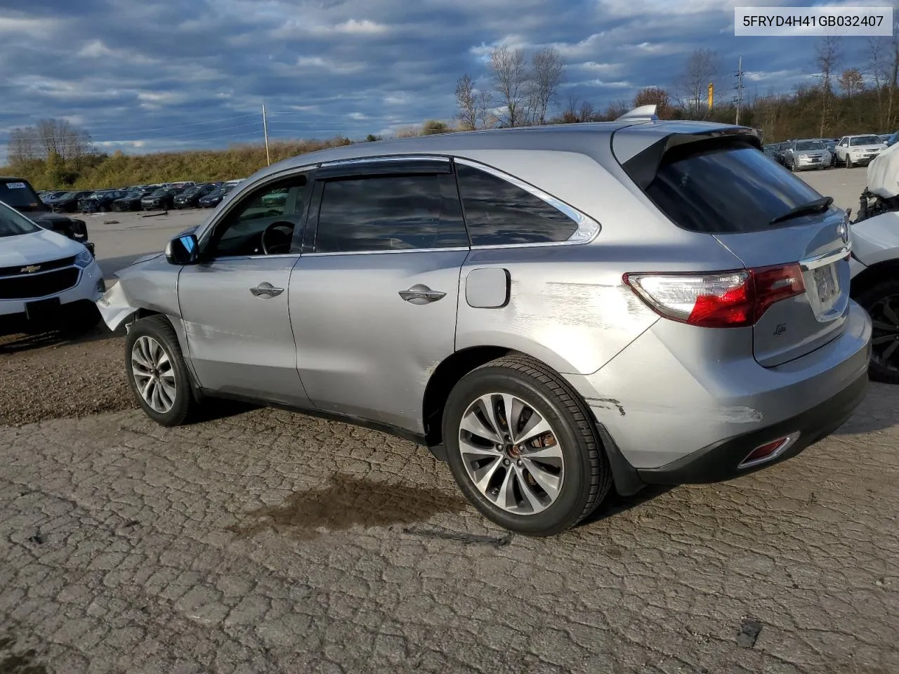 2016 Acura Mdx Technology VIN: 5FRYD4H41GB032407 Lot: 80460474