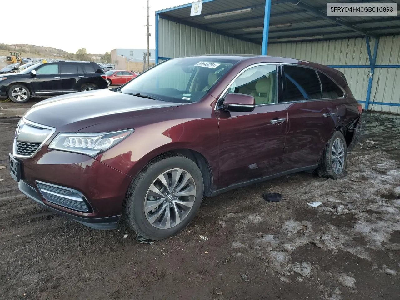 2016 Acura Mdx Technology VIN: 5FRYD4H40GB016893 Lot: 80649994