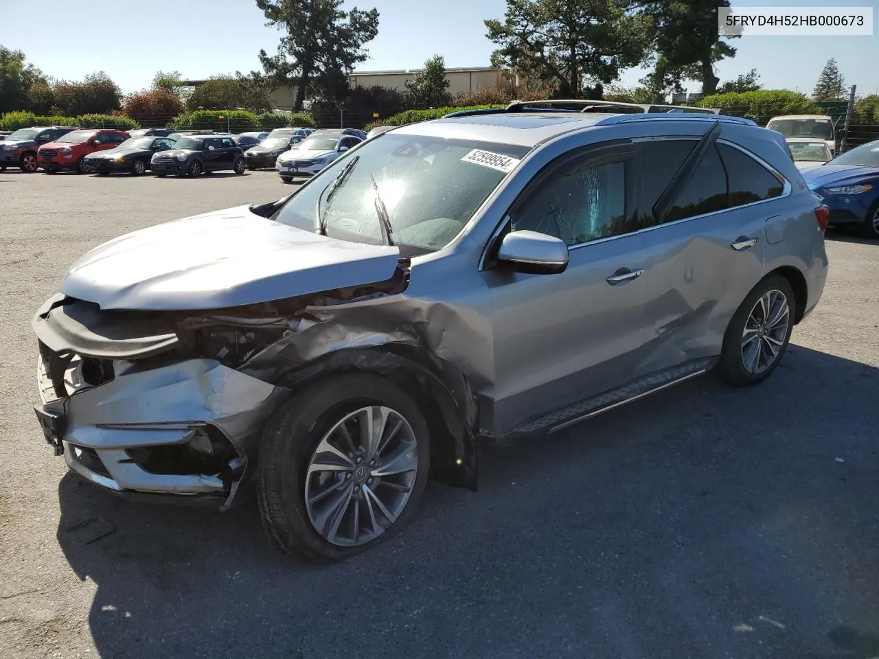 2017 Acura Mdx Technology VIN: 5FRYD4H52HB000673 Lot: 52599954