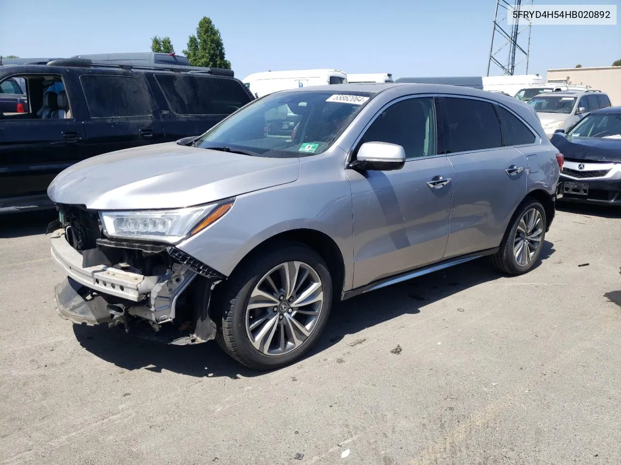 2017 Acura Mdx Technology VIN: 5FRYD4H54HB020892 Lot: 55862064