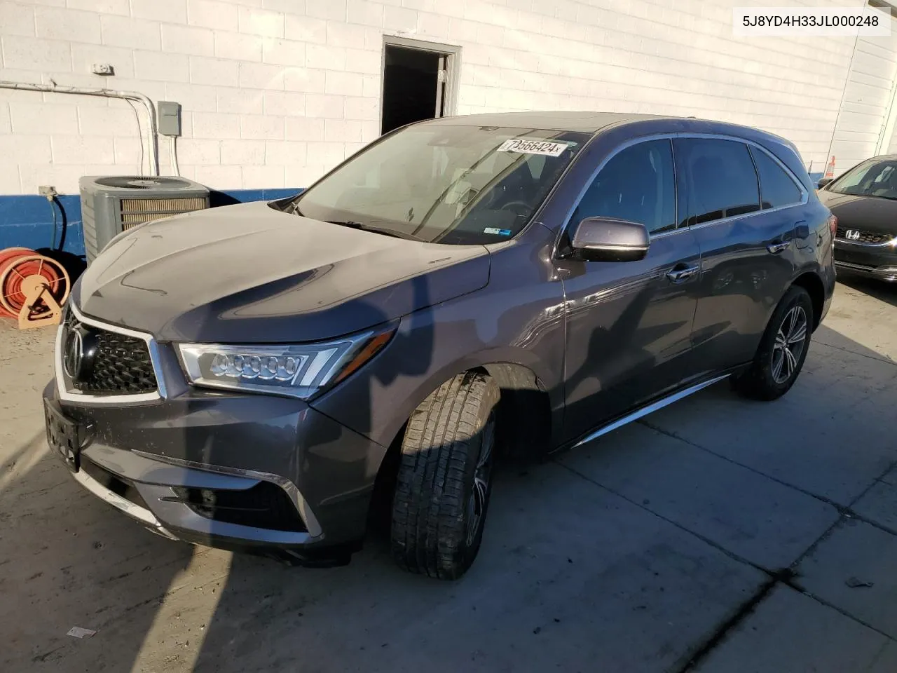 2018 Acura Mdx VIN: 5J8YD4H33JL000248 Lot: 73566424