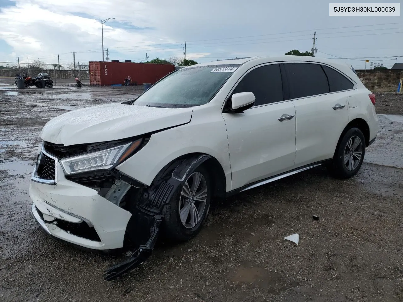 2019 Acura Mdx VIN: 5J8YD3H30KL000039 Lot: 75776104