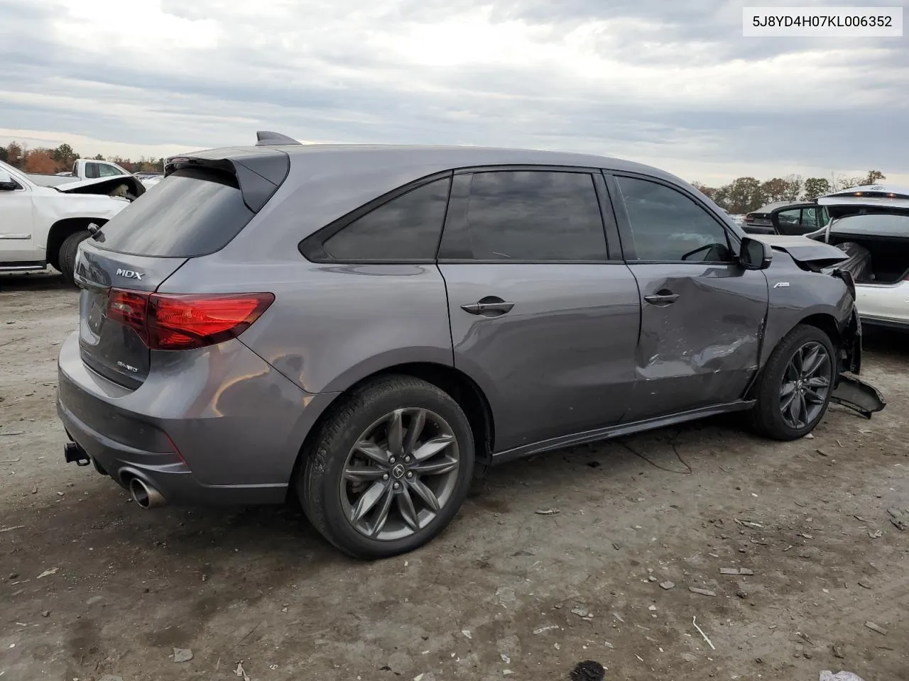 2019 Acura Mdx A-Spec VIN: 5J8YD4H07KL006352 Lot: 78507304