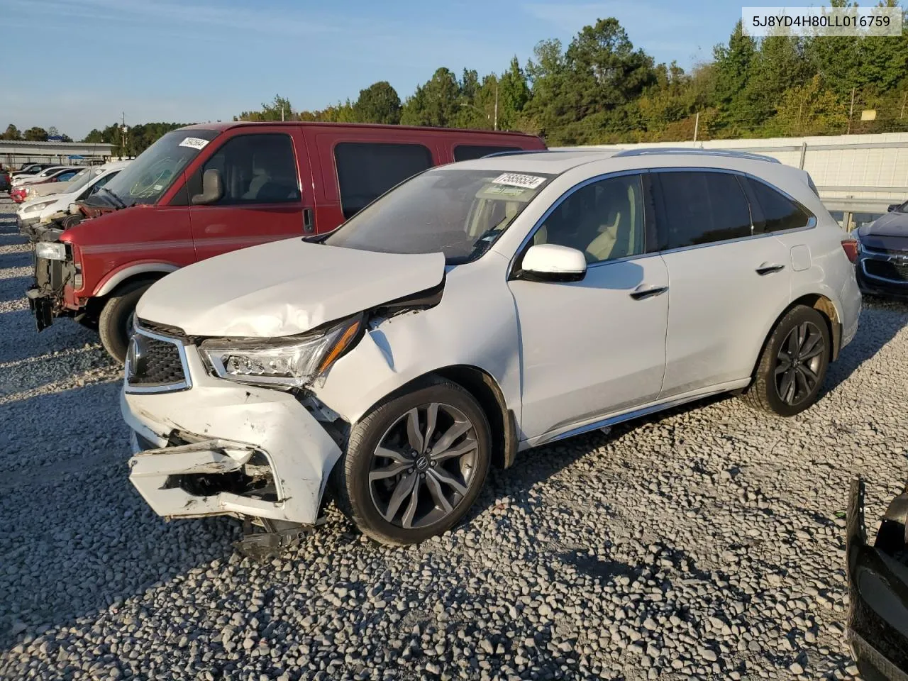 2020 Acura Mdx Advance VIN: 5J8YD4H80LL016759 Lot: 75856524