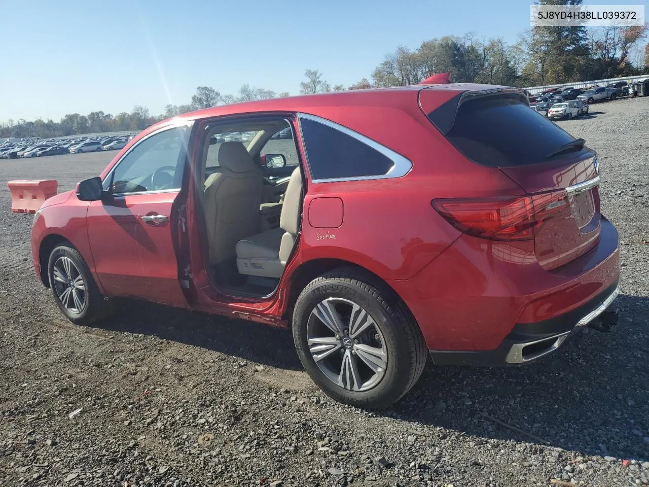 2020 Acura Mdx VIN: 5J8YD4H38LL039372 Lot: 76928354