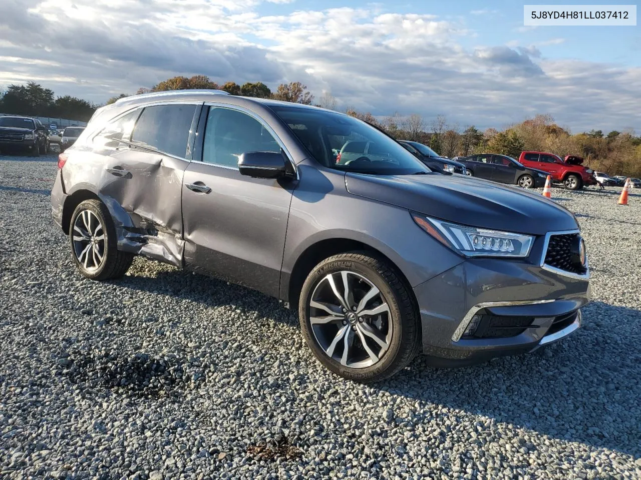 2020 Acura Mdx Advance VIN: 5J8YD4H81LL037412 Lot: 80635984