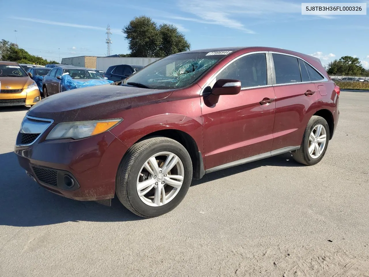 2015 Acura Rdx VIN: 5J8TB3H36FL000326 Lot: 77996944