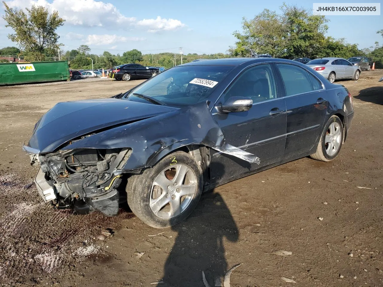 2007 Acura Rl VIN: JH4KB166X7C003905 Lot: 72552994