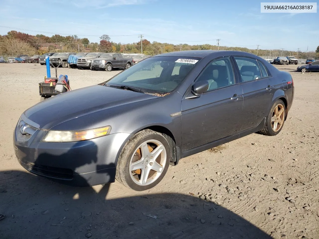 2006 Acura 3.2Tl VIN: 19UUA66216A038187 Lot: 78298004