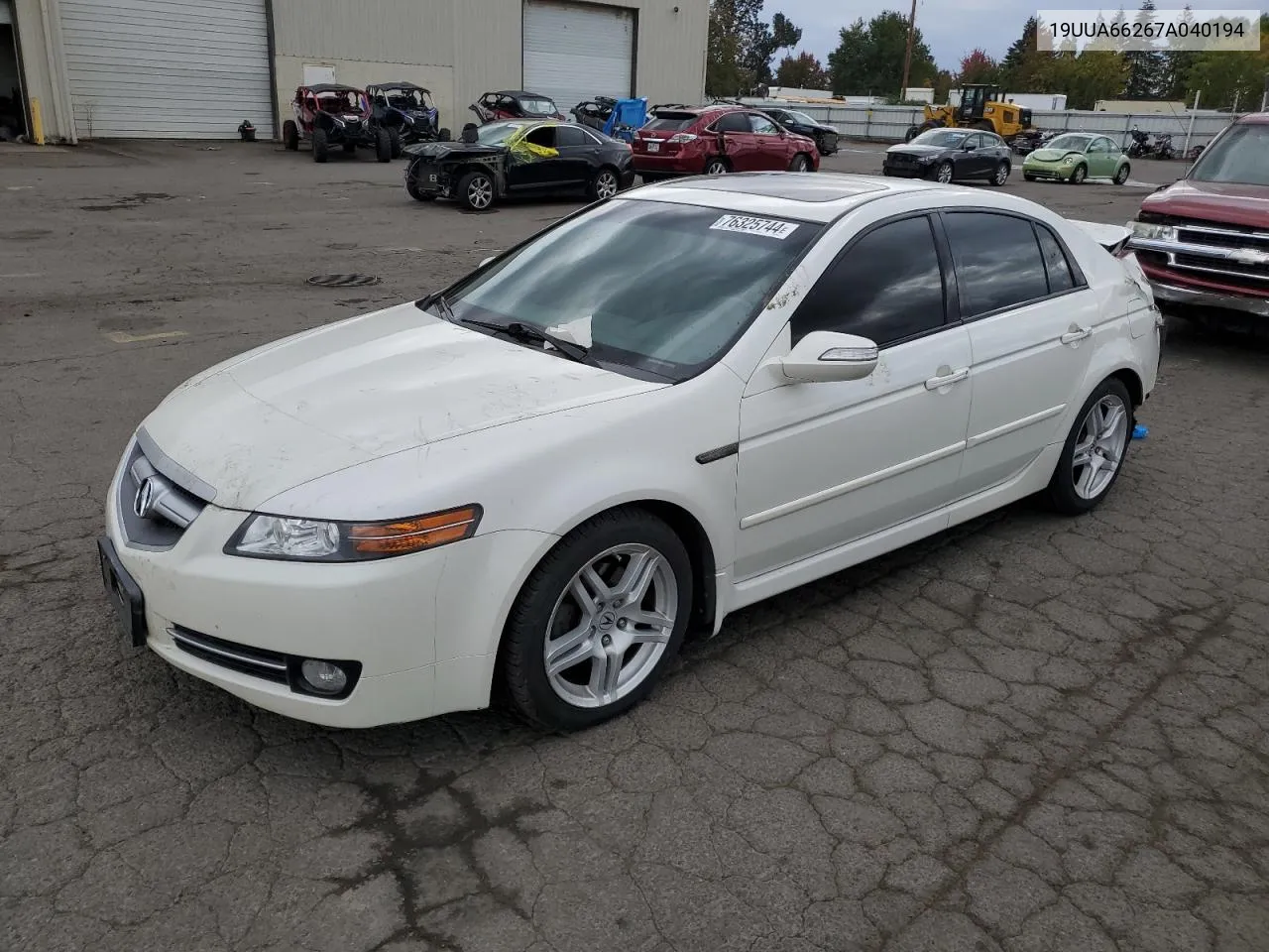 2007 Acura Tl VIN: 19UUA66267A040194 Lot: 76325744