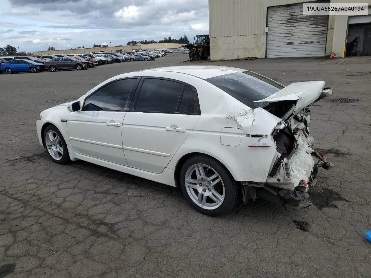 2007 Acura Tl VIN: 19UUA66267A040194 Lot: 76325744