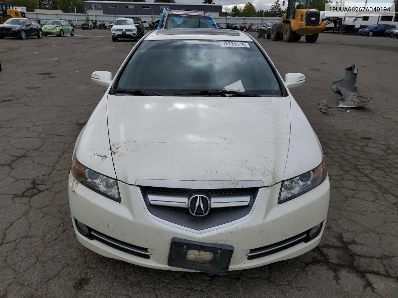 2007 Acura Tl VIN: 19UUA66267A040194 Lot: 76325744