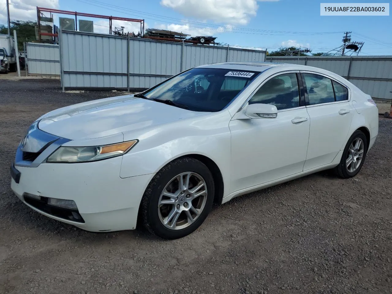 2011 Acura Tl VIN: 19UUA8F22BA003602 Lot: 75336444