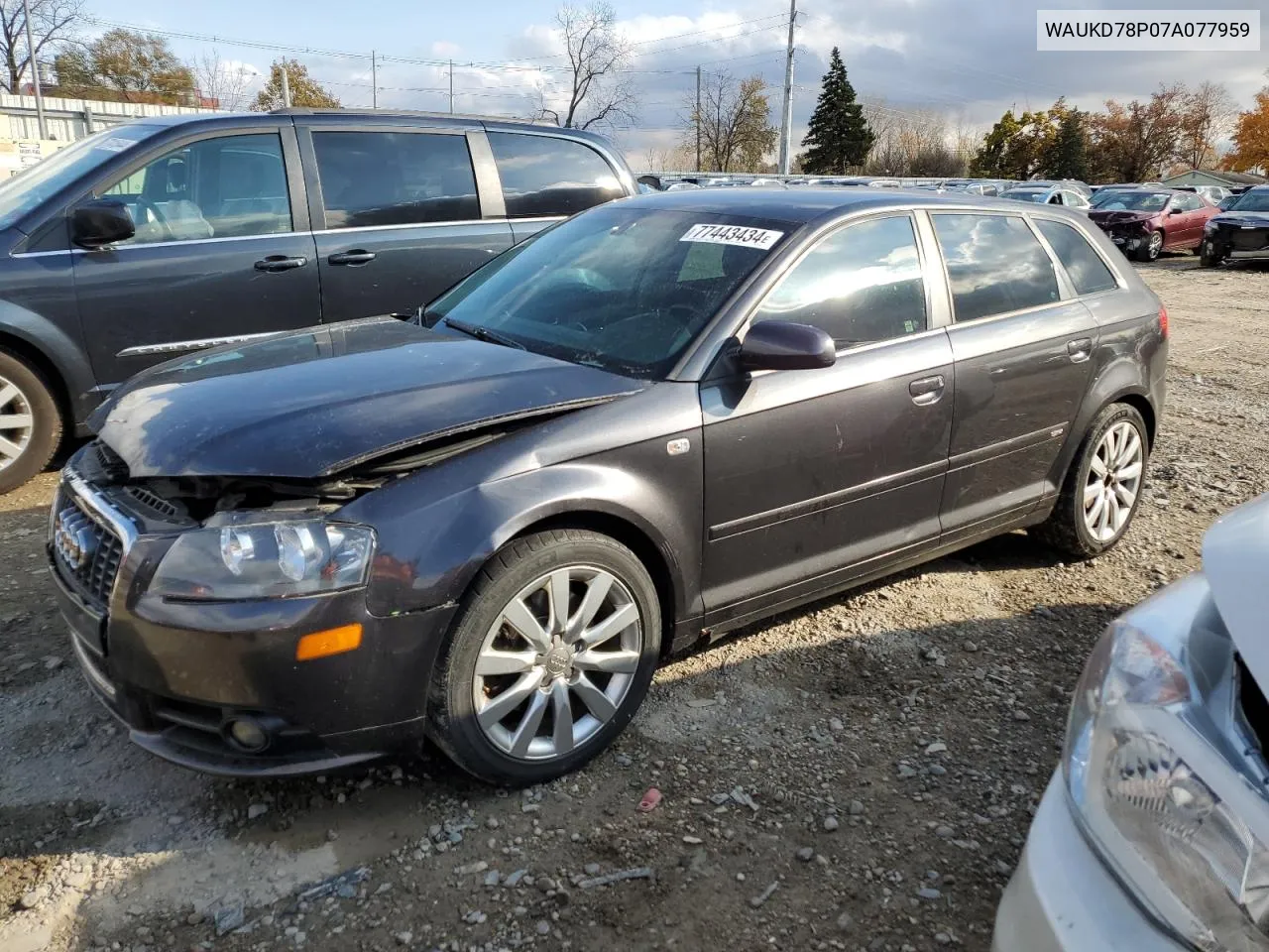 2007 Audi A3 S-Line 3.2 Quattro VIN: WAUKD78P07A077959 Lot: 77443434