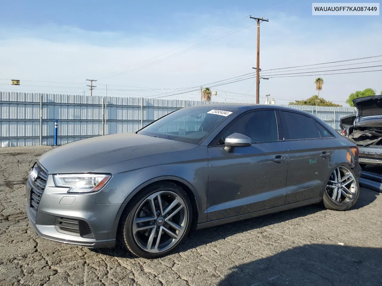 2019 Audi A3 Premium VIN: WAUAUGFF7KA087449 Lot: 73493494