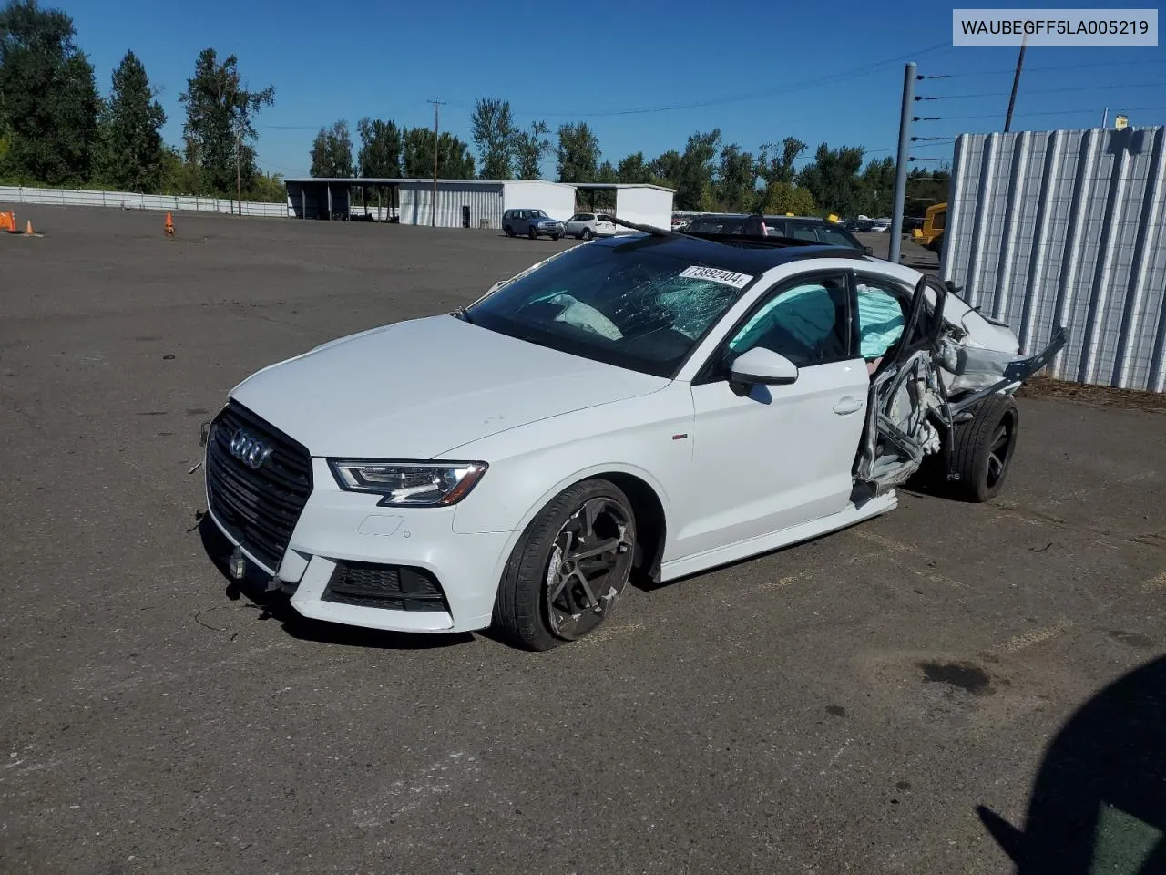 2020 Audi A3 S-Line Premium VIN: WAUBEGFF5LA005219 Lot: 73892404