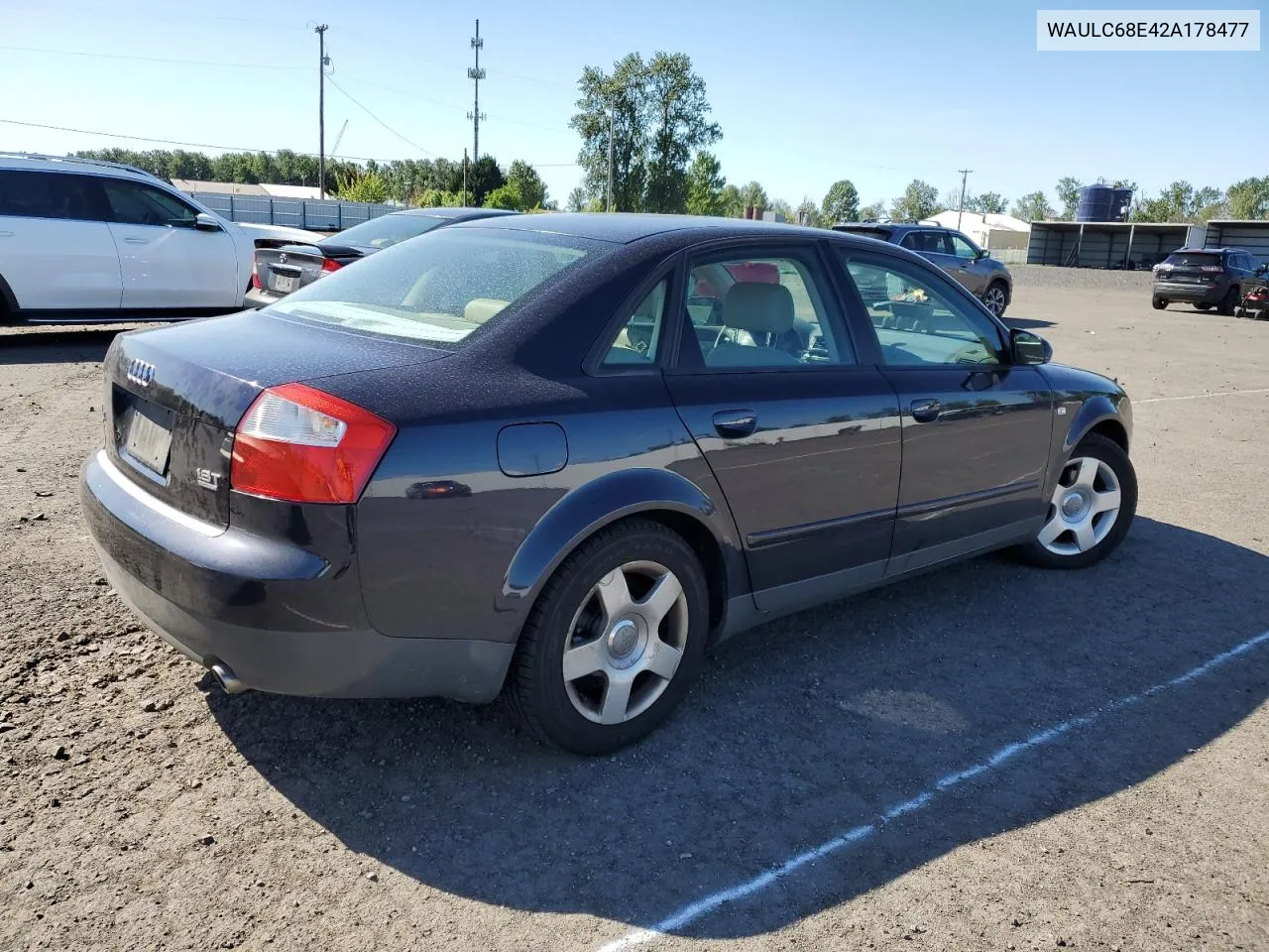 2002 Audi A4 1.8T Quattro VIN: WAULC68E42A178477 Lot: 53387164