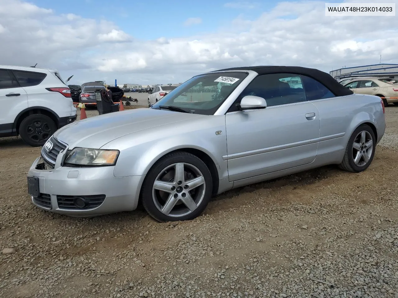 2003 Audi A4 3.0 Cabriolet VIN: WAUAT48H23K014033 Lot: 71458194