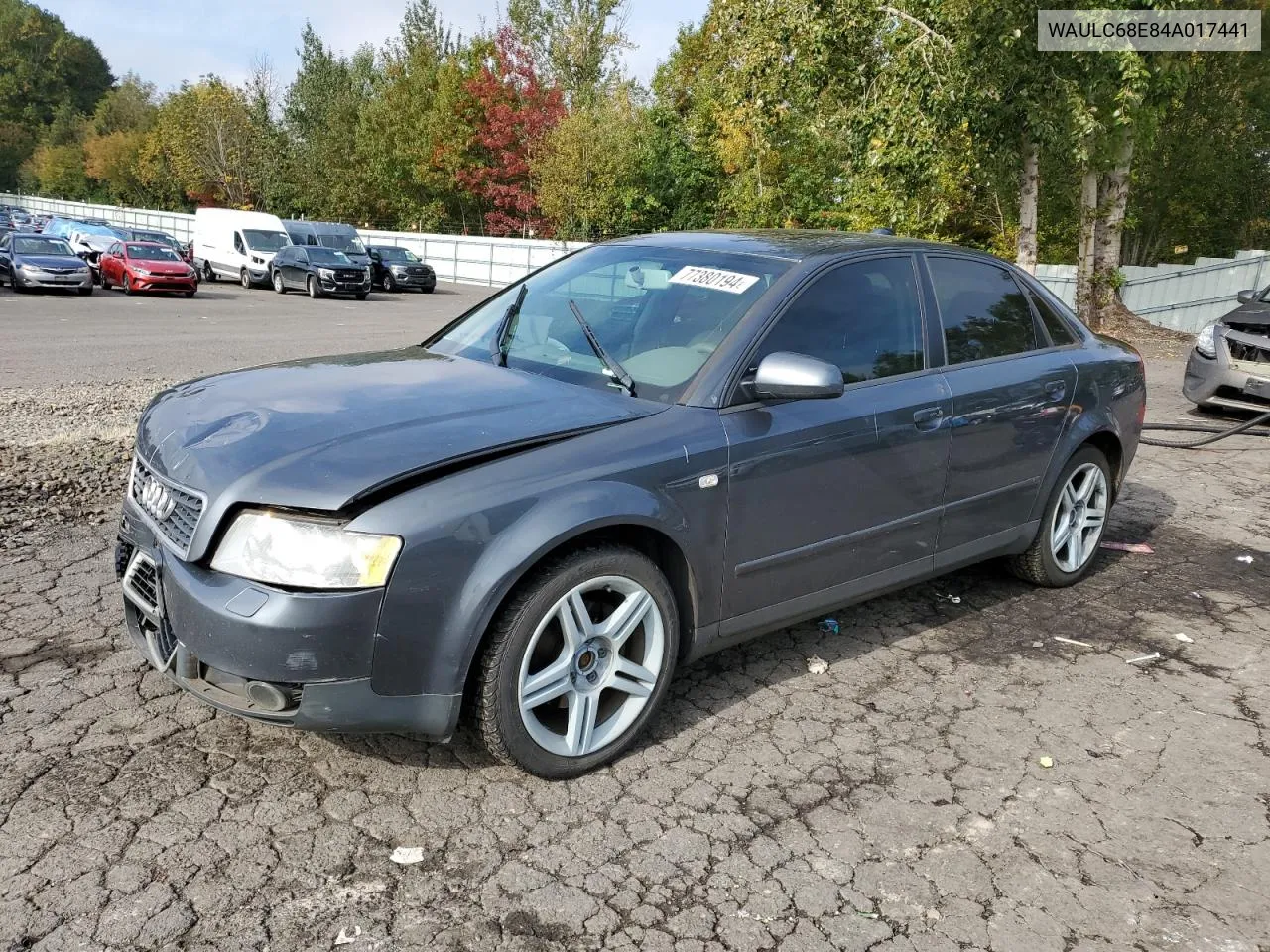 2004 Audi A4 1.8T Quattro VIN: WAULC68E84A017441 Lot: 77380194