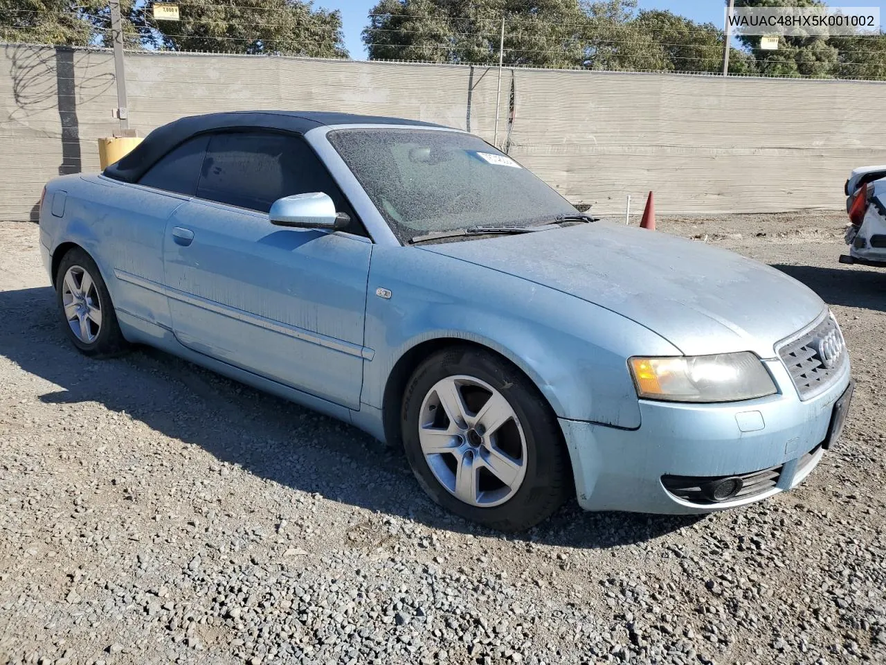 2005 Audi A4 1.8 Cabriolet VIN: WAUAC48HX5K001002 Lot: 78748294