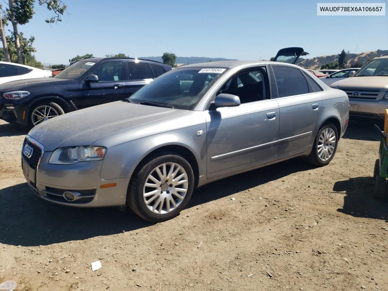 2006 Audi A4 2.0T Quattro VIN: WAUDF78EX6A106657 Lot: 61079554