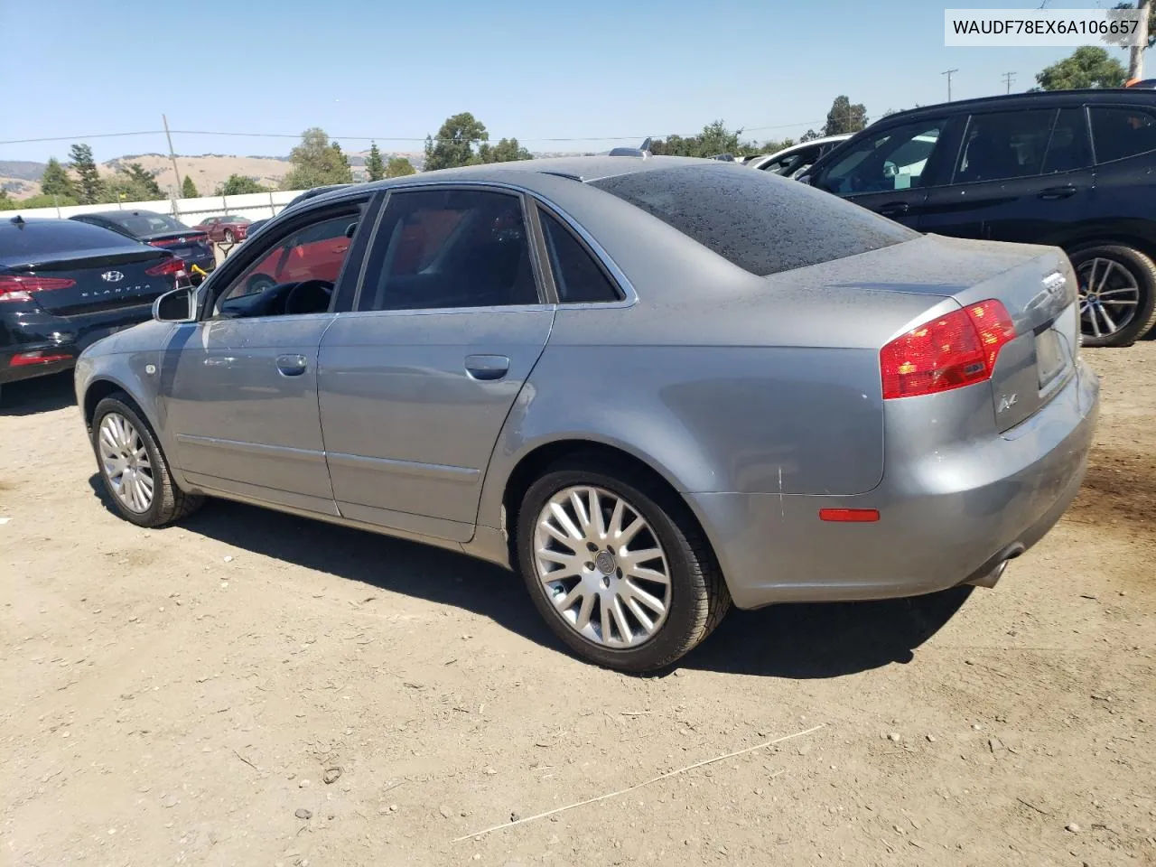 2006 Audi A4 2.0T Quattro VIN: WAUDF78EX6A106657 Lot: 61079554