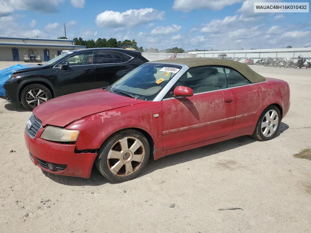 2006 Audi A4 1.8 Cabriolet VIN: WAUAC48H16K010432 Lot: 71865904