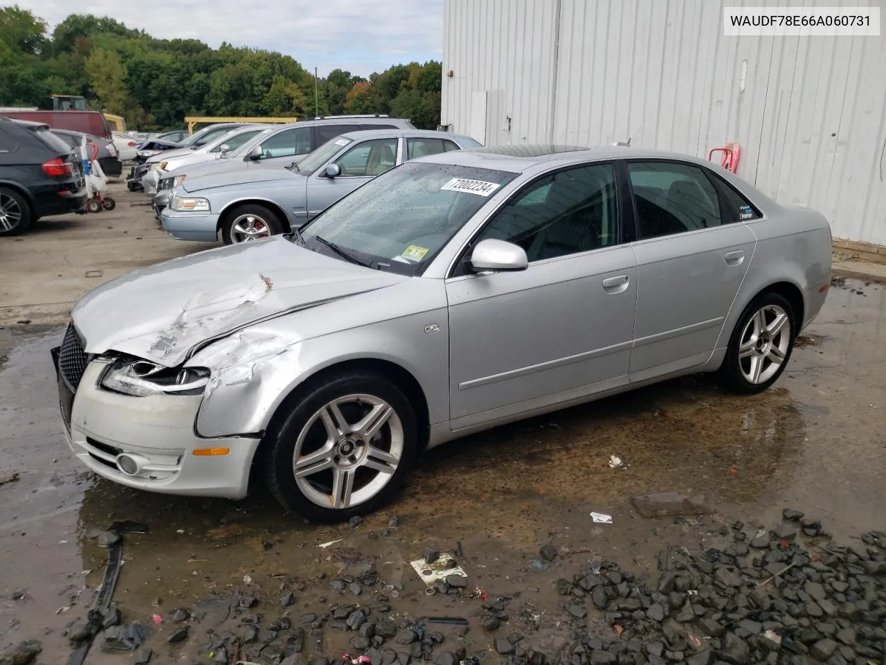 2006 Audi A4 2.0T Quattro VIN: WAUDF78E66A060731 Lot: 72002234