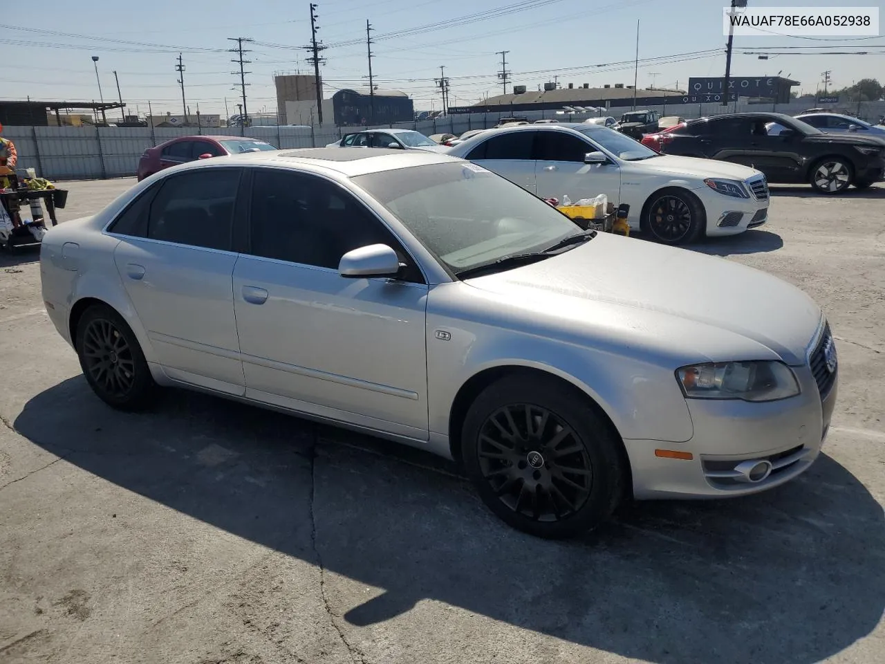 2006 Audi A4 2 Turbo VIN: WAUAF78E66A052938 Lot: 72386154