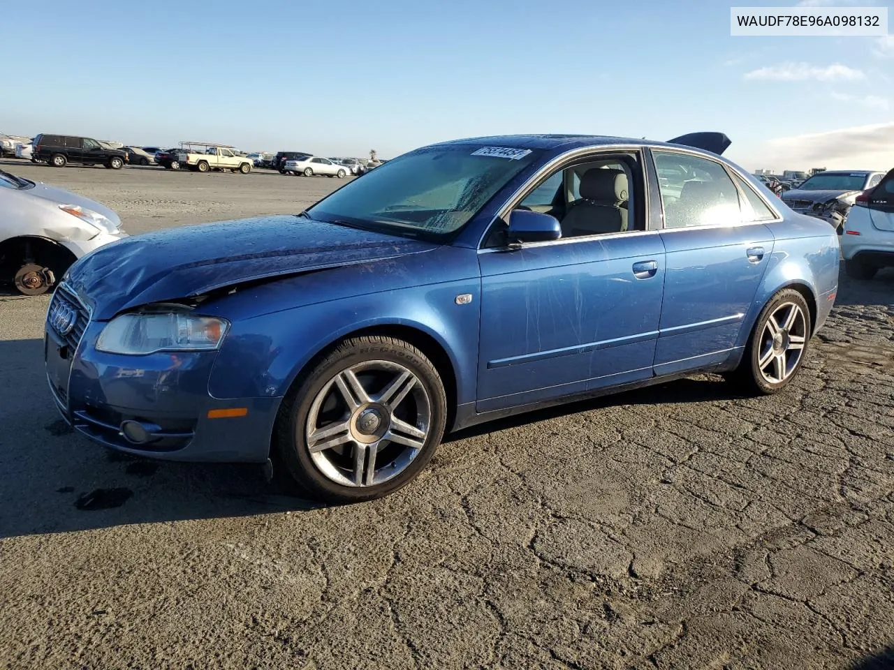 2006 Audi A4 2.0T Quattro VIN: WAUDF78E96A098132 Lot: 75574454