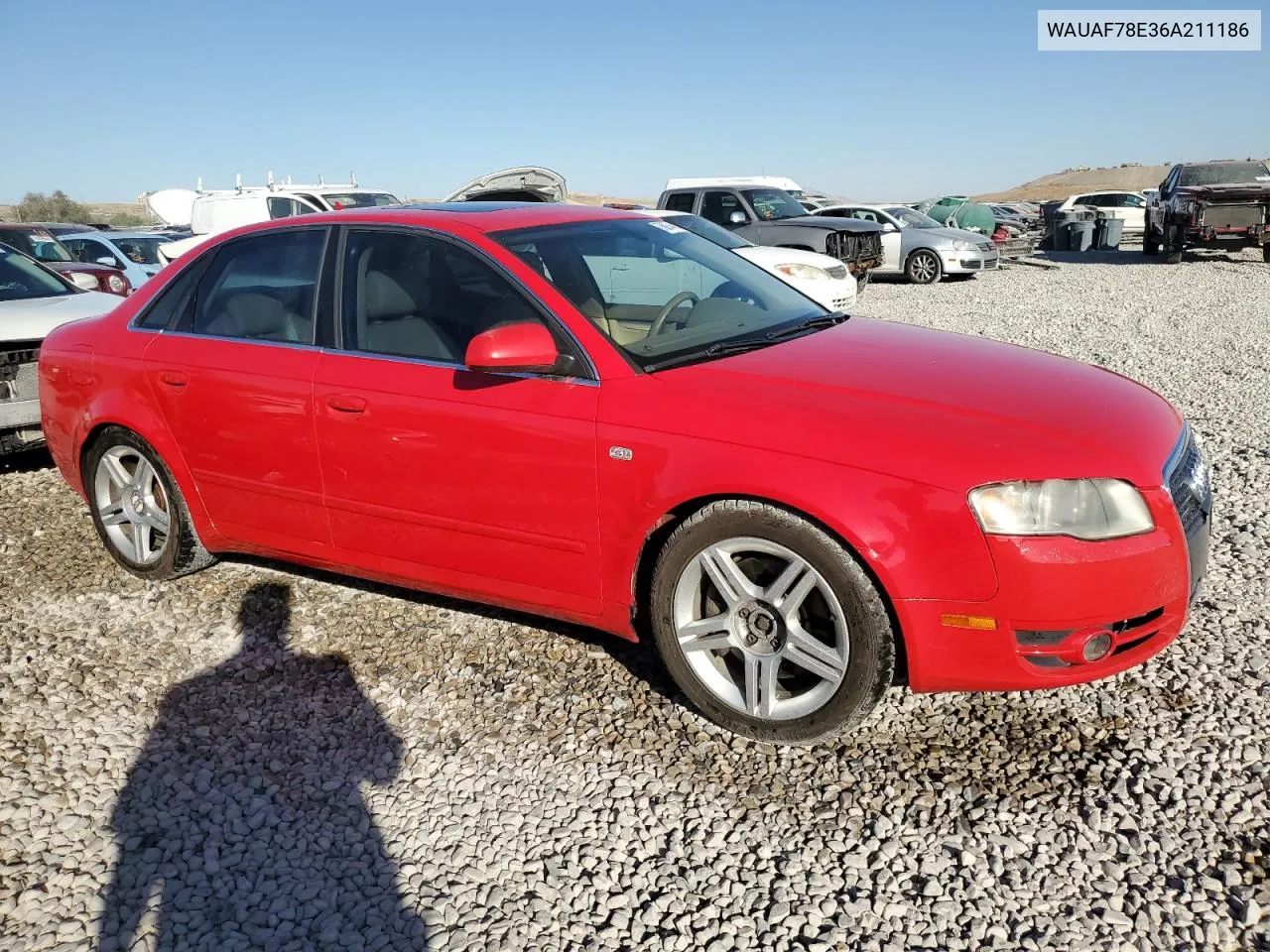 2006 Audi A4 2 Turbo VIN: WAUAF78E36A211186 Lot: 75874414