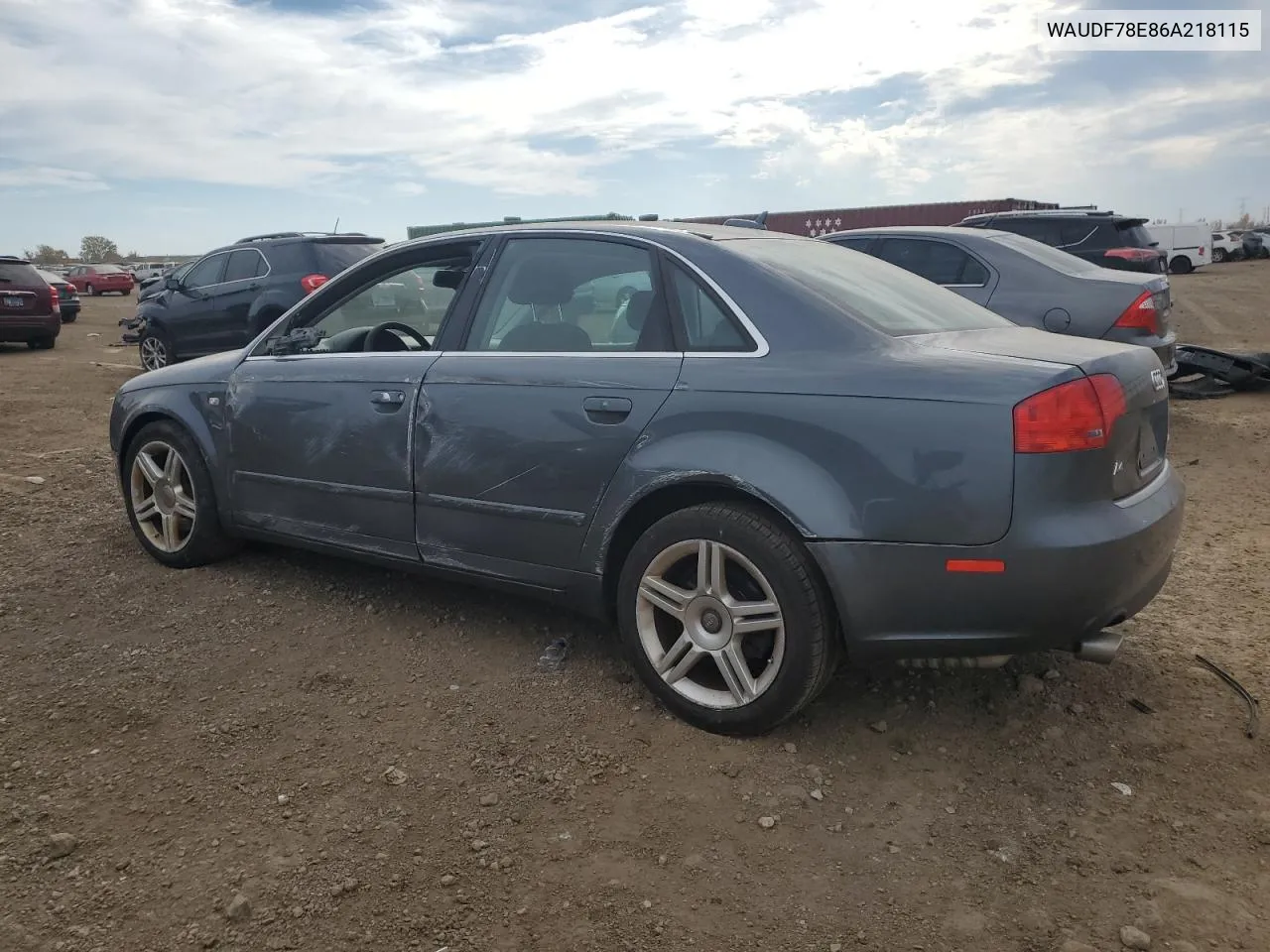 2006 Audi A4 2.0T Quattro VIN: WAUDF78E86A218115 Lot: 76328404