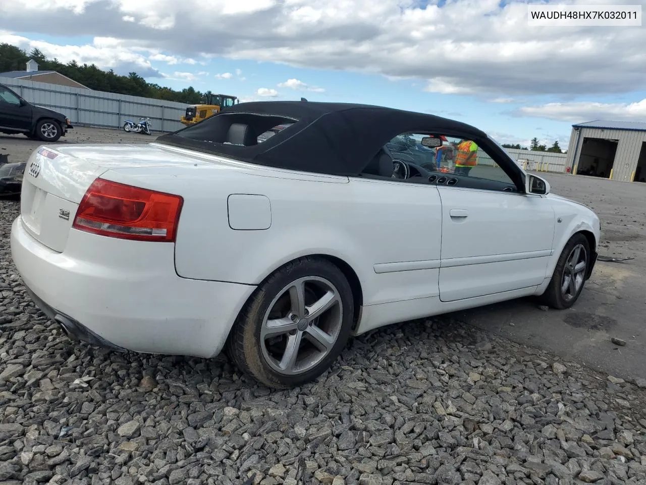 2007 Audi A4 3.2 Cabriolet Quattro VIN: WAUDH48HX7K032011 Lot: 73361204