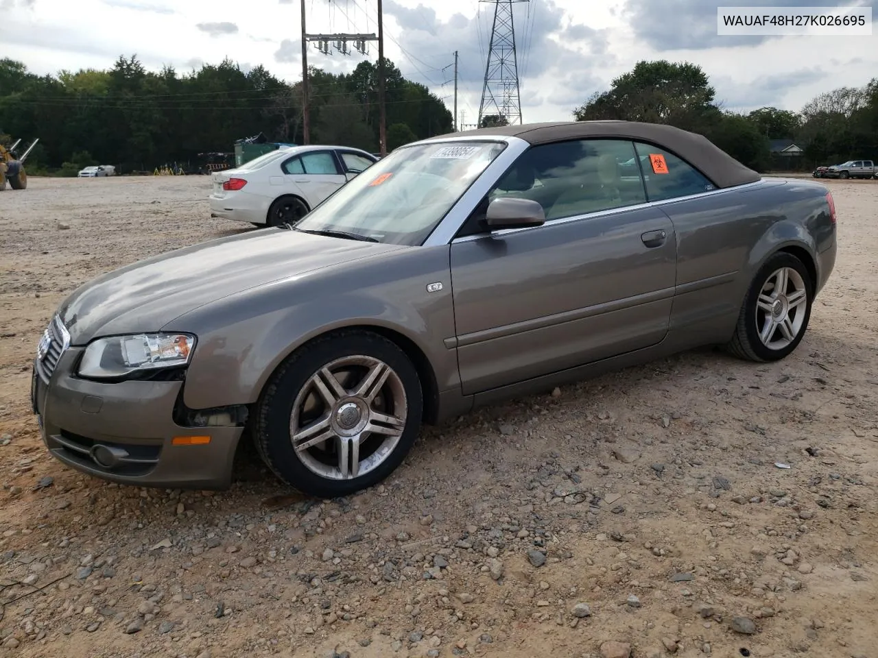 2007 Audi A4 2.0T Cabriolet VIN: WAUAF48H27K026695 Lot: 74398054