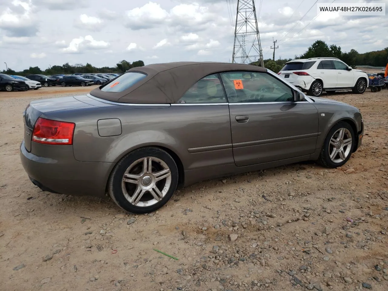 2007 Audi A4 2.0T Cabriolet VIN: WAUAF48H27K026695 Lot: 74398054