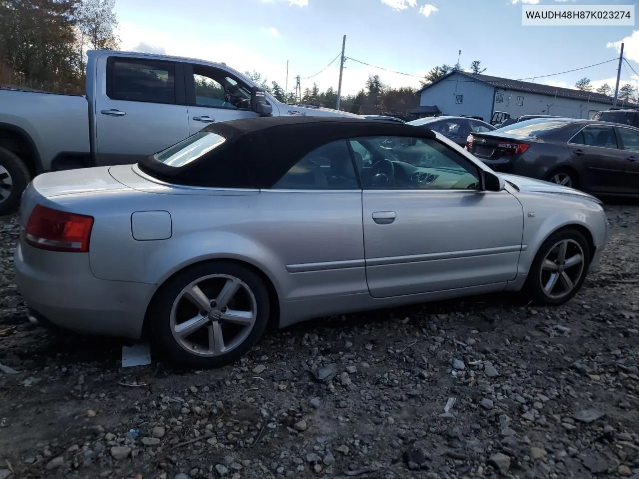 2007 Audi A4 3.2 Cabriolet Quattro VIN: WAUDH48H87K023274 Lot: 78649564