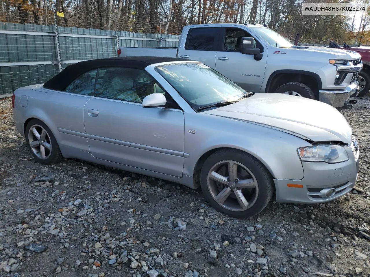 2007 Audi A4 3.2 Cabriolet Quattro VIN: WAUDH48H87K023274 Lot: 78649564