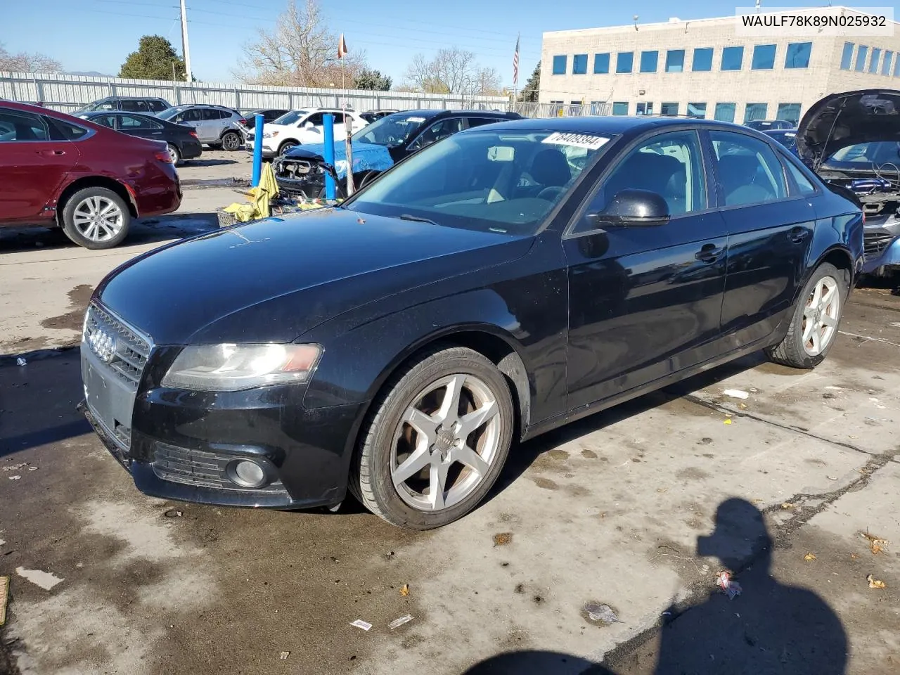 2009 Audi A4 2.0T Quattro VIN: WAULF78K89N025932 Lot: 78409394