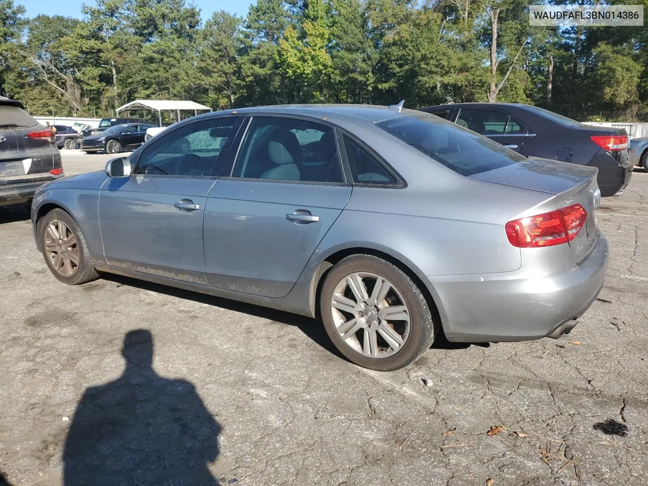 2011 Audi A4 Premium VIN: WAUDFAFL3BN014386 Lot: 74949214