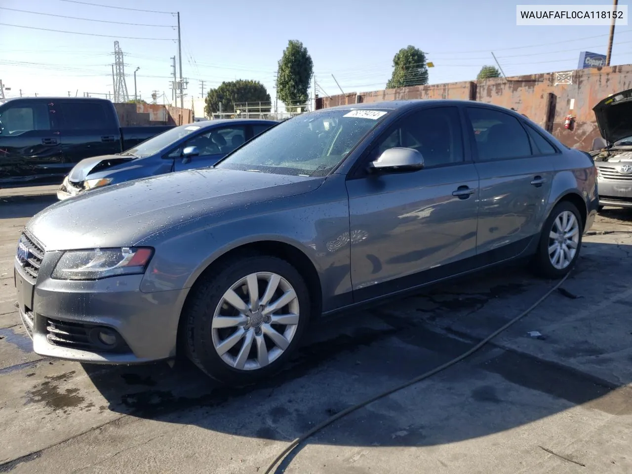 2012 Audi A4 Premium VIN: WAUAFAFL0CA118152 Lot: 76379414