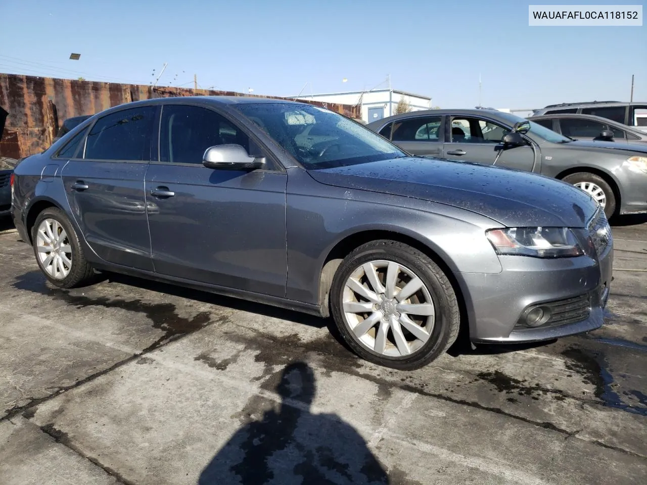 2012 Audi A4 Premium VIN: WAUAFAFL0CA118152 Lot: 76379414